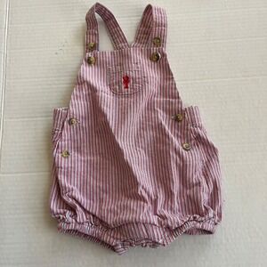 Janie & Jack Striped Boys Shortalls Romper 3-6M Lobster Coastal Nautical Logo